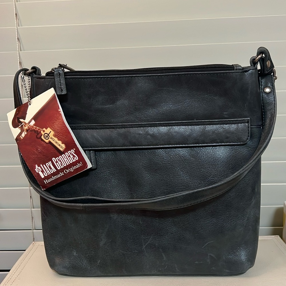 Leather Voyager Jack Georges Zip Top Hobo Bag. Color: Slate. NWT.